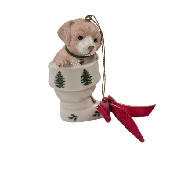 Spode Christmas Tree Ornament Dog In Stocking Porcelain Holiday Decoration - Picture 8 of 10